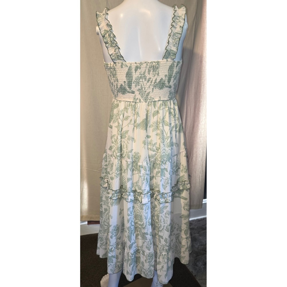 Scarlet Darkness Sage Green Floral Toile Smocked Dress Large Cottagecore